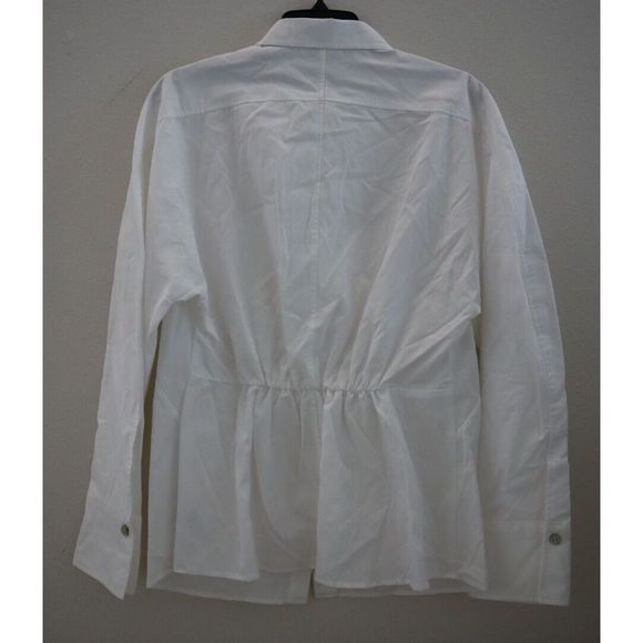Vince Women Sz M White Sculpted Poplin Gathered Long Sleeve Button Up Shirt $275 - Picture 2 of 10